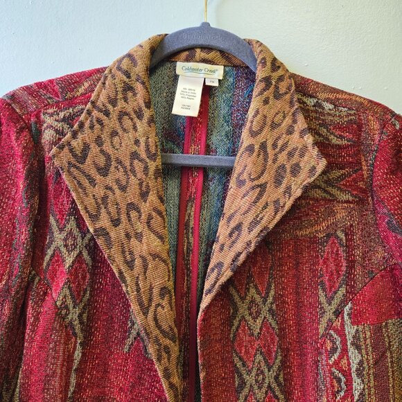 Vintage Coldwater Creek Patchwork Open Jacket Southwestern Leopard Tapestry PM - Picture 5 of 9